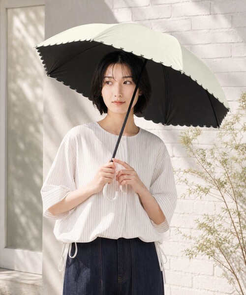 UVカット率・遮光率100%生地使用】スカラップリボン刺繍晴雨兼用長傘