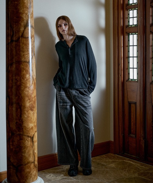 CASPER JOHN(キャスパージョン)の「Shirring henry neck skin knit/シャーリングヘンリーネックスキンニット(ニット/セーター・メンズ・オリーブ/グレー/ブラック/レッド・LARGE/X-SMALL/MEDIUM/SMALL)」の10枚目の写真