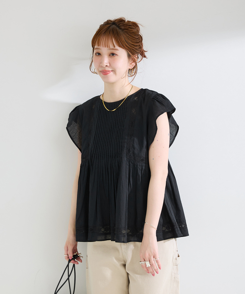 B.C STOCK(ベーセーストック)の「手洗い可 / ハーフスリーブレースブラウス(シャツ/ブラウス・レディース・ホワイト/ブラック/イエロー・FREE)」の8枚目の写真