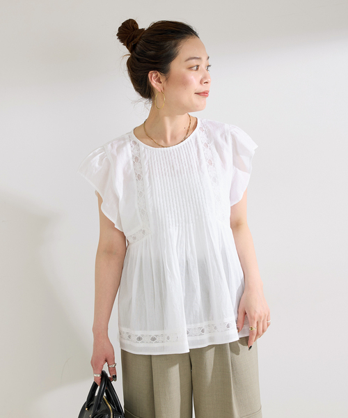 B.C STOCK(ベーセーストック)の「手洗い可 / ハーフスリーブレースブラウス(シャツ/ブラウス・レディース・ホワイト/ブラック/イエロー・FREE)」の14枚目の写真
