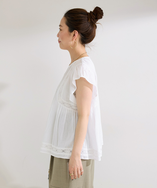 B.C STOCK(ベーセーストック)の「手洗い可 / ハーフスリーブレースブラウス(シャツ/ブラウス・レディース・ホワイト/ブラック/イエロー・FREE)」の15枚目の写真