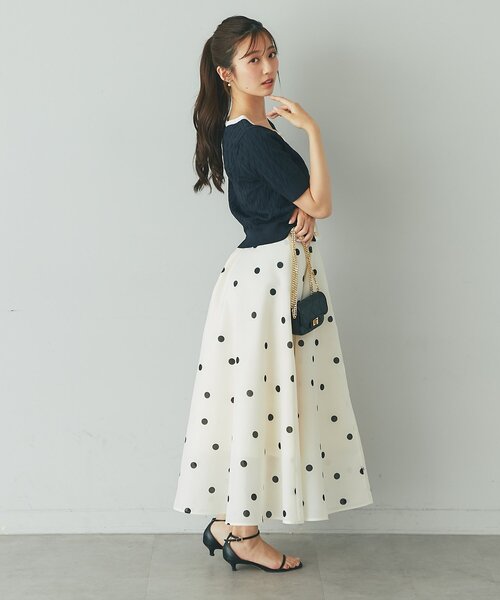 La boutique BonBon(ラブティックボンボン)の「【最強着映え】ドットオーガンサーキュラースカート(スカート・レディース・オフホワイト/ブラウン/ブラック・38/36/PS)」の18枚目の写真