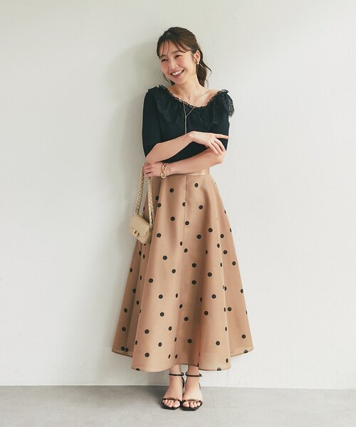 La boutique BonBon(ラブティックボンボン)の「【3サイズ展開】ドットオーガンサーキュラースカート(スカート・レディース・オフホワイト/ブラウン/ブラック・38/36/PS)」の11枚目の写真