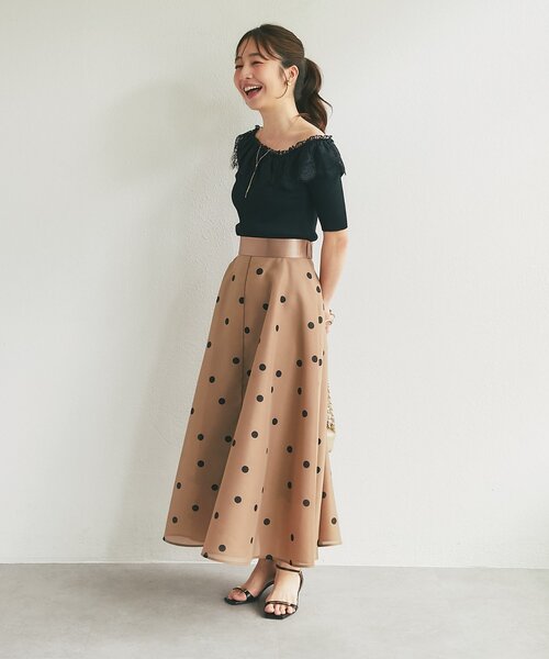 La boutique BonBon(ラブティックボンボン)の「【3サイズ展開】ドットオーガンサーキュラースカート(スカート・レディース・オフホワイト/ブラウン/ブラック・38/36/PS)」の12枚目の写真