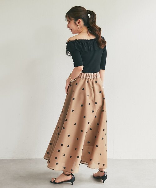 La boutique BonBon(ラブティックボンボン)の「【3サイズ展開】ドットオーガンサーキュラースカート(スカート・レディース・オフホワイト/ブラウン/ブラック・38/36/PS)」の13枚目の写真