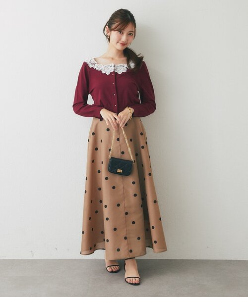 La boutique BonBon(ラブティックボンボン)の「【3サイズ展開】ドットオーガンサーキュラースカート(スカート・レディース・オフホワイト/ブラウン/ブラック・38/36/PS)」の14枚目の写真