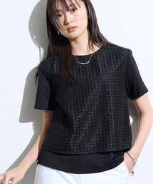 【洗える】レイヤード風レースコンビTシャツ