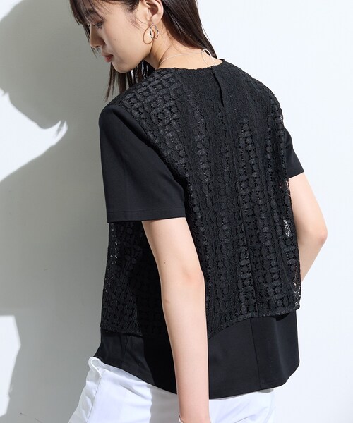 INDIVI(インディヴィ)の「【洗える】レイヤード風レースコンビTシャツ(Tシャツ/カットソー・レディース・ブラック/ホワイト・05/38/34/13/15 )」の4枚目の写真