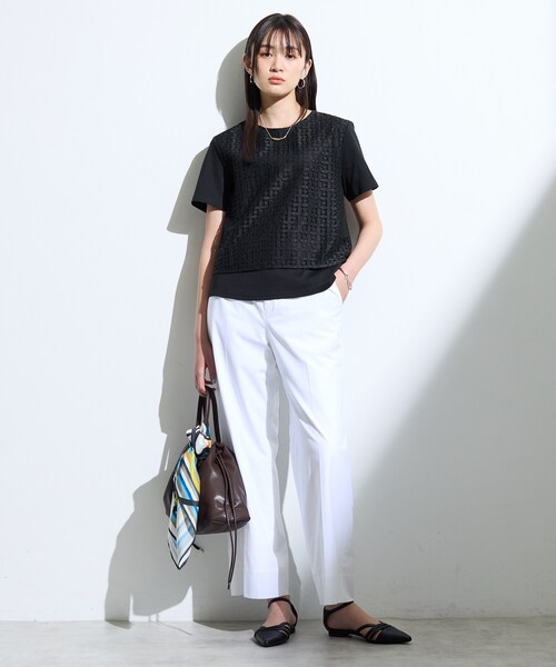 INDIVI(インディヴィ)の「【洗える】レイヤード風レースコンビTシャツ(Tシャツ/カットソー・レディース・ブラック/ホワイト・05/38/34/13/15 )」の5枚目の写真
