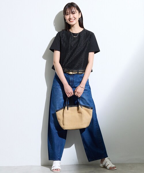INDIVI(インディヴィ)の「【洗える】レイヤード風レースコンビTシャツ(Tシャツ/カットソー・レディース・ブラック/ホワイト・05/38/34/13/15 )」の6枚目の写真