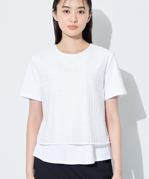 INDIVI(インディヴィ)の「【洗える】レイヤード風レースコンビTシャツ(Tシャツ/カットソー・レディース・ブラック/ホワイト・05/38/34/13/15 )」の12枚目の写真