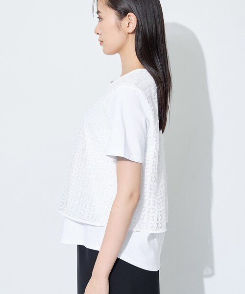 INDIVI(インディヴィ)の「【洗える】レイヤード風レースコンビTシャツ(Tシャツ/カットソー・レディース・ブラック/ホワイト・05/38/34/13/15 )」の13枚目の写真