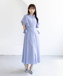 CLEAR BASIC | 【低身長対応／サイズ展開あり】サイドリボンフレアスリーブワンピース［骨格ウェーブ／フェミニン／きれいめ／上品／大人かわいい］(ワンピース)