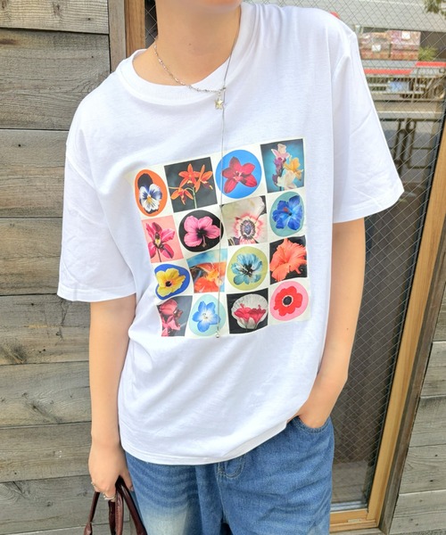 LAC-VERT（ラック・ヴェール）の「フラワーモチーフTシャツ（Tシャツ/カットソー・レディース・ホワイト/ブラック・FREE）」の8枚目の写真