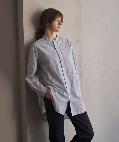 Bshop(ビショップ)の「INDIA INDUSTRY | コットン バンドカラーブザムチュニックシャツ STRIPE WOMEN(シャツ/ブラウス・レディース・ブルー系その他・1)」の3枚目の写真