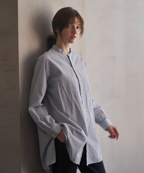 Bshop(ビショップ)の「INDIA INDUSTRY | コットン バンドカラーブザムチュニックシャツ STRIPE WOMEN(シャツ/ブラウス・レディース・ブルー系その他・1)」の15枚目の写真
