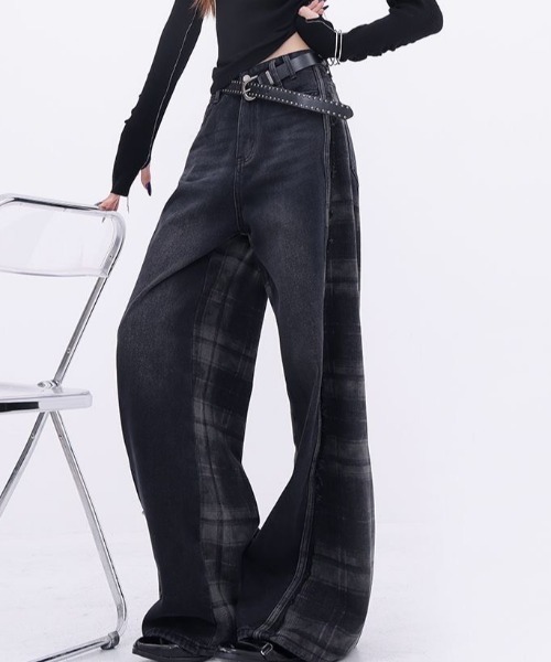AVYL(アヴィル)の「チェック柄ドッキングワイドデニムパンツ(その他パンツ・レディース・ブラック・S/M/L)」の10枚目の写真