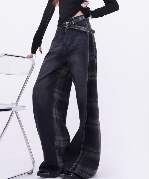 AVYL(アヴィル)の「チェック柄ドッキングワイドデニムパンツ(その他パンツ・レディース・ブラック・S/M/L)」の19枚目の写真