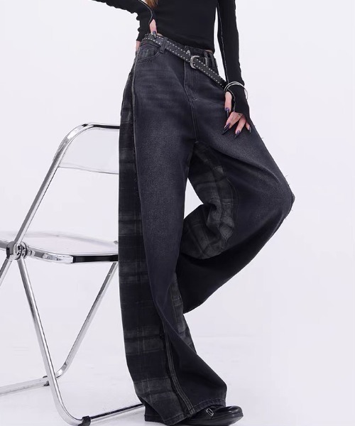 AVYL(アヴィル)の「チェック柄ドッキングワイドデニムパンツ(その他パンツ・レディース・ブラック・S/M/L)」の18枚目の写真