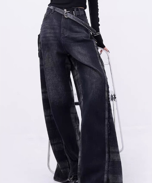 AVYL(アヴィル)の「チェック柄ドッキングワイドデニムパンツ(その他パンツ・レディース・ブラック・S/M/L)」の17枚目の写真