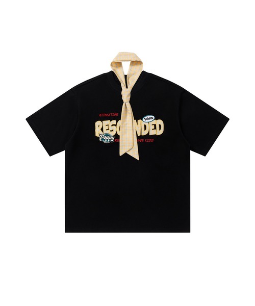 HOOK（フック）の「HOOK チェック × アップリケ刺繍 スカーフ付き T シャツ (SS)（Tシャツ/カットソー・メンズ・オフホワイト/ブラック・LARGE）」の15枚目の写真