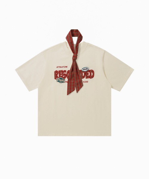 HOOK（フック）の「HOOK チェック × アップリケ刺繍 スカーフ付き T シャツ (SS)（Tシャツ/カットソー・メンズ・オフホワイト/ブラック・LARGE）」の18枚目の写真