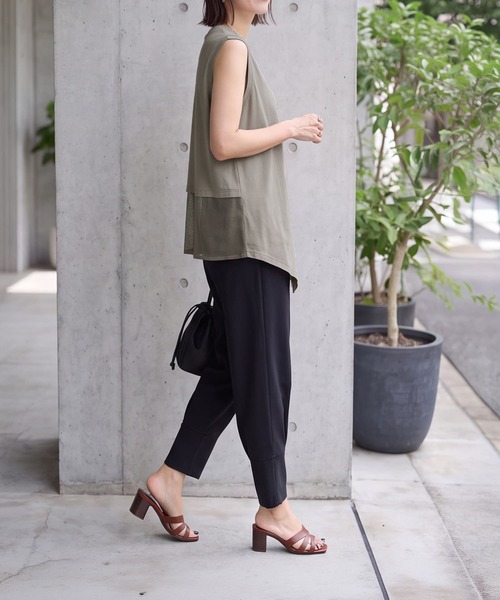 STYLE DELI(スタイルデリ)の「【selection】裾メッシュレイヤードノースリカットtops(タンクトップ・レディース・ホワイト/ブラック/カーキ・FREE)」の5枚目の写真