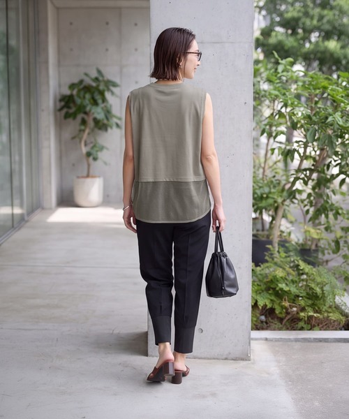 STYLE DELI(スタイルデリ)の「【selection】裾メッシュレイヤードノースリカットtops(タンクトップ・レディース・ホワイト/ブラック/カーキ・FREE)」の7枚目の写真