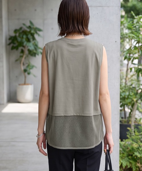 STYLE DELI(スタイルデリ)の「【selection】裾メッシュレイヤードノースリカットtops(タンクトップ・レディース・ホワイト/ブラック/カーキ・FREE)」の8枚目の写真