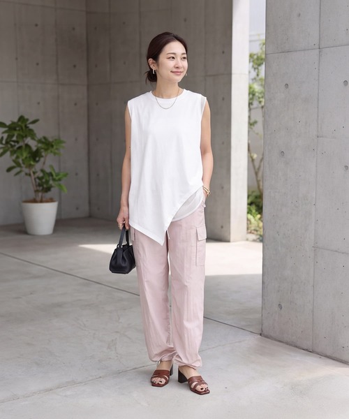 STYLE DELI(スタイルデリ)の「【selection】裾メッシュレイヤードノースリカットtops(タンクトップ・レディース・ホワイト/ブラック/カーキ・FREE)」の9枚目の写真