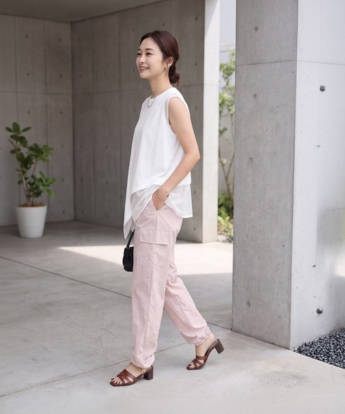 STYLE DELI(スタイルデリ)の「【selection】裾メッシュレイヤードノースリカットtops(タンクトップ・レディース・ホワイト/ブラック/カーキ・FREE)」の11枚目の写真