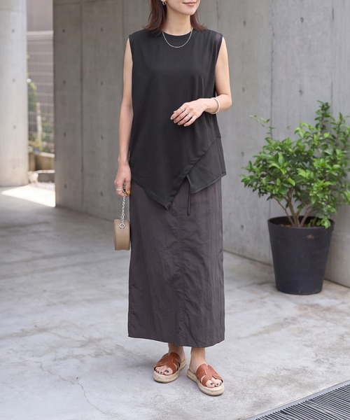 STYLE DELI(スタイルデリ)の「【selection】裾メッシュレイヤードノースリカットtops(タンクトップ・レディース・ホワイト/ブラック/カーキ・FREE)」の13枚目の写真