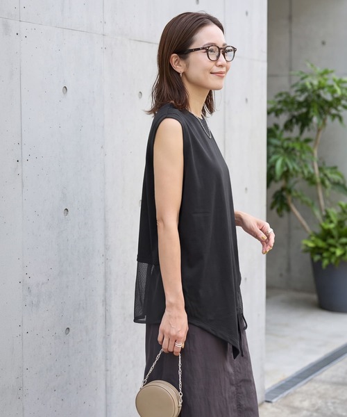 STYLE DELI(スタイルデリ)の「【selection】裾メッシュレイヤードノースリカットtops(タンクトップ・レディース・ホワイト/ブラック/カーキ・FREE)」の14枚目の写真