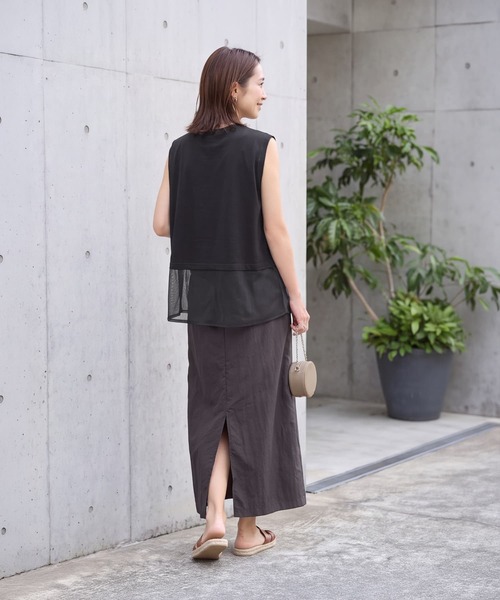 STYLE DELI(スタイルデリ)の「【selection】裾メッシュレイヤードノースリカットtops(タンクトップ・レディース・ホワイト/ブラック/カーキ・FREE)」の15枚目の写真
