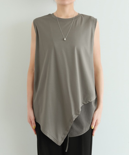 STYLE DELI(スタイルデリ)の「【selection】裾メッシュレイヤードノースリカットtops(タンクトップ・レディース・ホワイト/ブラック/カーキ・FREE)」の17枚目の写真