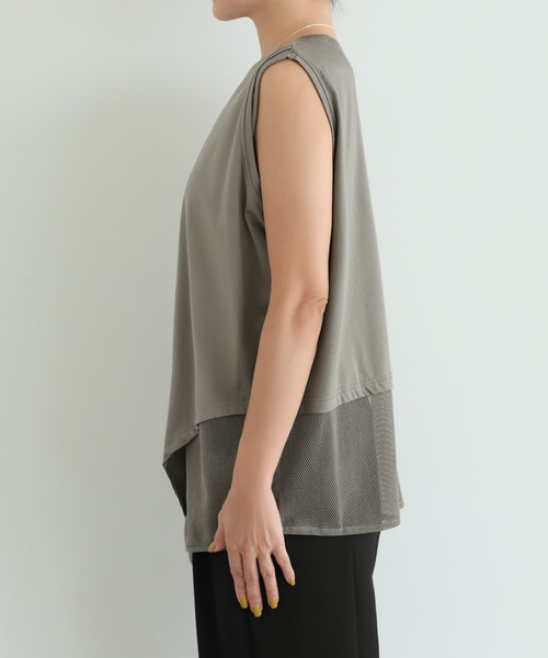 STYLE DELI(スタイルデリ)の「【selection】裾メッシュレイヤードノースリカットtops(タンクトップ・レディース・ホワイト/ブラック/カーキ・FREE)」の18枚目の写真
