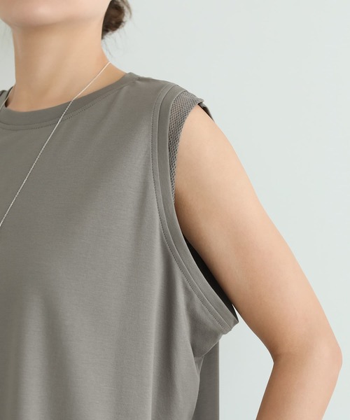 STYLE DELI(スタイルデリ)の「【selection】裾メッシュレイヤードノースリカットtops(タンクトップ・レディース・ホワイト/ブラック/カーキ・FREE)」の22枚目の写真