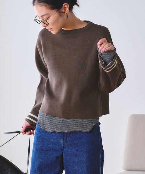 BEAUTY&YOUTH UNITED ARROWS(ビューティーアンドユースユナイテッドアローズ)の「【WEB限定 Wardrobe DAILY MINIMAL】リバーシブルボーダー ニットプルオーバー ウォッシャブル(ニット/セーター・レディース・ネイビー/ダークブラウン/ブラック・FREE)」の2枚目の写真