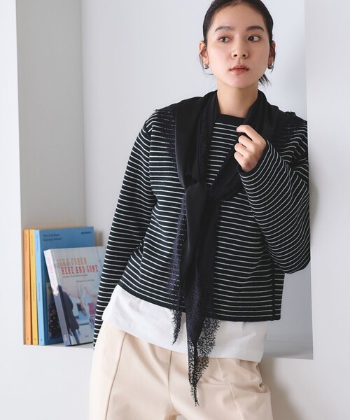 BEAUTY&YOUTH UNITED ARROWS(ビューティーアンドユースユナイテッドアローズ)の「【WEB限定 Wardrobe DAILY MINIMAL】リバーシブルボーダー ニットプルオーバー ウォッシャブル(ニット/セーター・レディース・ネイビー/ダークブラウン/ブラック・FREE)」の1枚目の写真