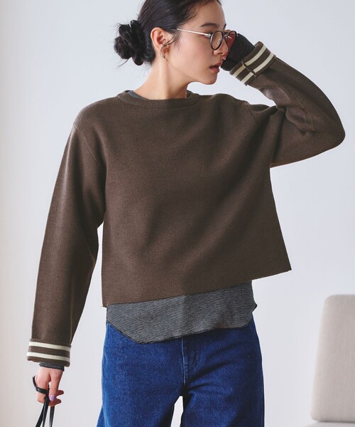 BEAUTY&YOUTH UNITED ARROWS(ビューティーアンドユースユナイテッドアローズ)の「【WEB限定 Wardrobe DAILY MINIMAL】リバーシブルボーダー ニットプルオーバー ウォッシャブル(ニット/セーター・レディース・ネイビー/ダークブラウン/ブラック・FREE)」の5枚目の写真