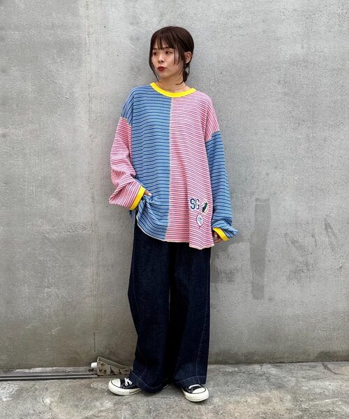 SOUNDSGOOOOD(サウンズグッド)の「【SOUNDS GOOOOD】クレイジーマルチボーダーワッフルロンT(Tシャツ/カットソー・メンズ・ピンク/ブラック・ONE SIZE)」の10枚目の写真