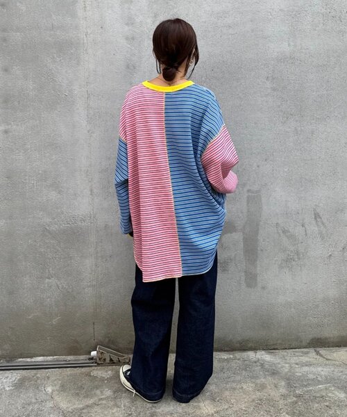 SOUNDSGOOOOD(サウンズグッド)の「【SOUNDS GOOOOD】クレイジーマルチボーダーワッフルロンT(Tシャツ/カットソー・メンズ・ピンク/ブラック・ONE SIZE)」の12枚目の写真