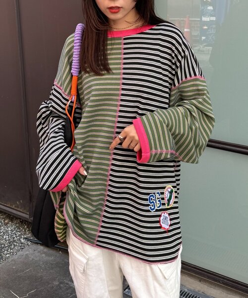 SOUNDSGOOOOD(サウンズグッド)の「【SOUNDS GOOOOD】クレイジーマルチボーダーワッフルロンT(Tシャツ/カットソー・メンズ・ピンク/ブラック・ONE SIZE)」の14枚目の写真
