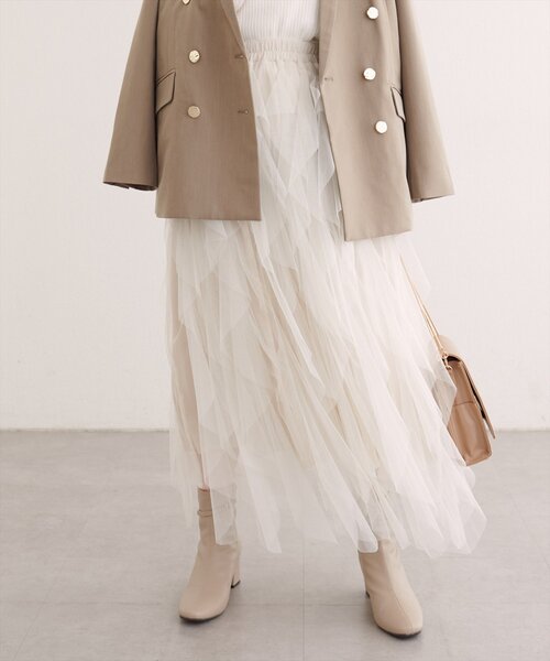 natural couture（ナチュラルクチュール）の「ラッフルフリルチュールスカート（スカート・レディース・チャコールグレー/ブラウン/オフホワイト・FREE）」の8枚目の写真