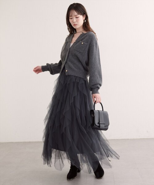 natural couture（ナチュラルクチュール）の「ラッフルフリルチュールスカート（スカート・レディース・チャコールグレー/ブラウン/オフホワイト・FREE）」の18枚目の写真
