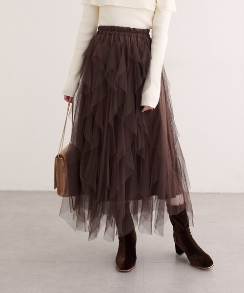 natural couture（ナチュラルクチュール）の「ラッフルフリルチュールスカート（スカート・レディース・チャコールグレー/ブラウン/オフホワイト・FREE）」の21枚目の写真