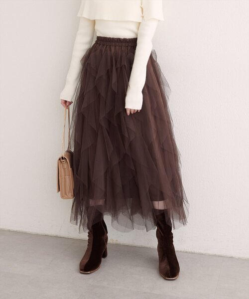 natural couture（ナチュラルクチュール）の「ラッフルフリルチュールスカート（スカート・レディース・チャコールグレー/ブラウン/オフホワイト・FREE）」の22枚目の写真