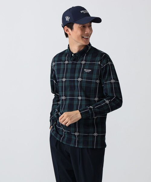 BEAMS GOLF（ビームスゴルフ）の「PURPLE LABEL / エンブレムチェック モチーフ シャツ（吸水速乾）（ポロシャツ・メンズ・その他/ブルー・S/M/L/XL）」の2枚目の写真