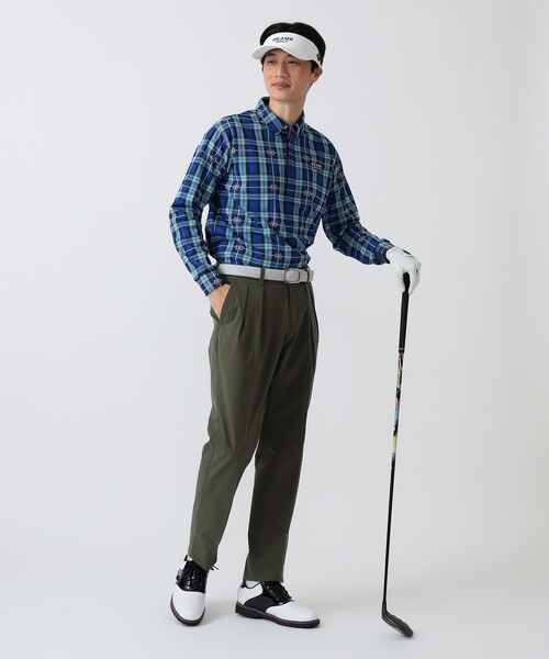 BEAMS GOLF（ビームスゴルフ）の「PURPLE LABEL / エンブレムチェック モチーフ シャツ（吸水速乾）（ポロシャツ・メンズ・その他/ブルー・S/M/L/XL）」の4枚目の写真