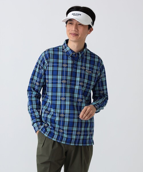 BEAMS GOLF（ビームスゴルフ）の「PURPLE LABEL / エンブレムチェック モチーフ シャツ（吸水速乾）（ポロシャツ・メンズ・その他/ブルー・S/M/L/XL）」の6枚目の写真